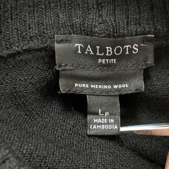 Talbots Merino Wool Black Sweater Women L Petite Mock Neck Slit Hem - Picture 11 of 11